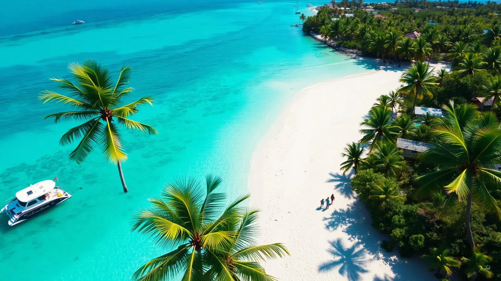 Playa caribeña con palmeras y agua turquesa en República Dominicana
